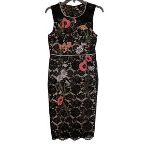 ABS Collection Floral lace embroidery dress, black w/cream lining under lace, 8
